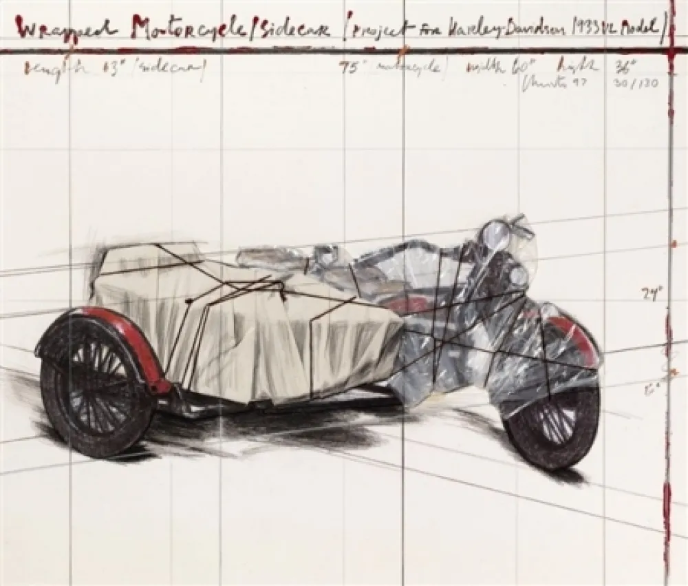 Lithograph Christo - Wrapped Motorcycle/Sidecar