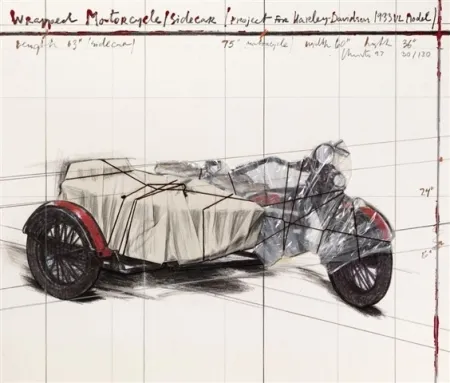 Lithograph Christo - Wrapped Motorcycle/Sidecar