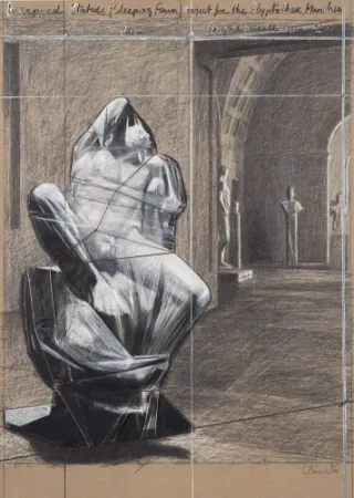 Lithograph Christo - Wrapped statues, sleeping fawn project for the Glyptothek