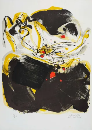 Lithograph Chu Teh Chun  - Composition en jaune, noir et rouge