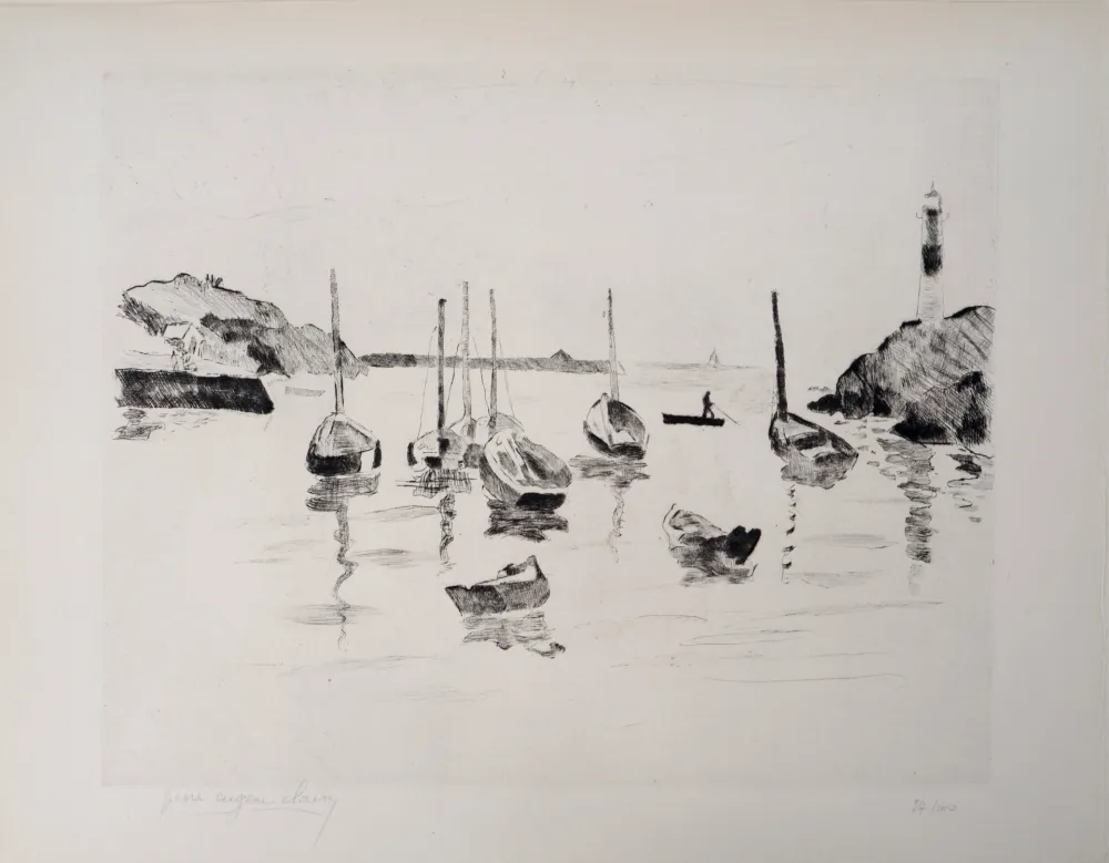 Etching Clairin - Marine et barques à Doëlan