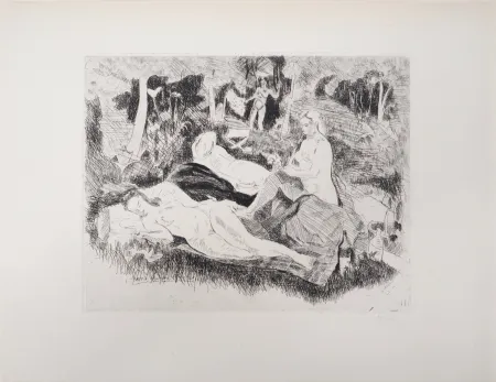Etching Clairin - Nus dans une clairière