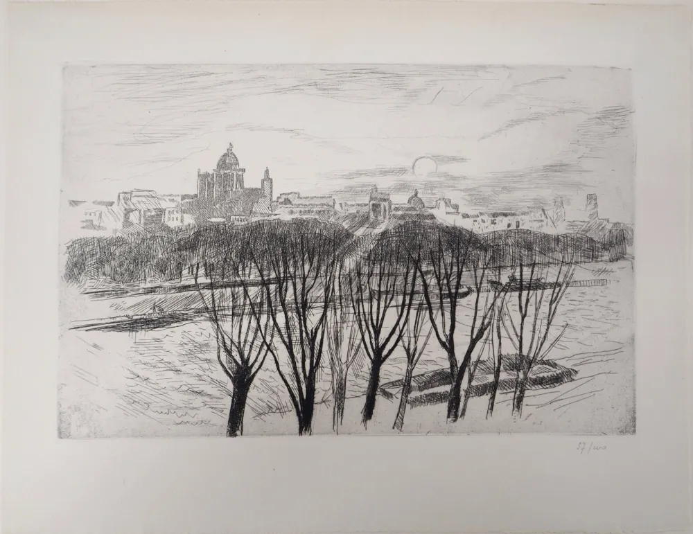 Etching Clairin - Vue de Paris sur la montagne Saint-Geneviève