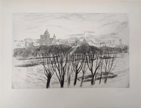 Etching Clairin - Vue de Paris sur la montagne Saint-Geneviève