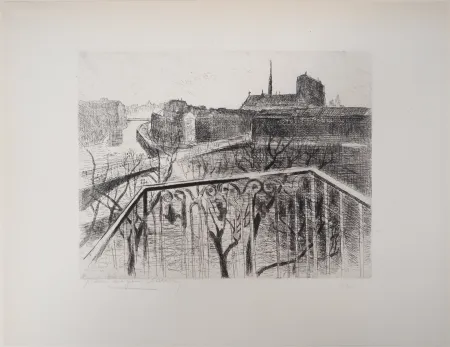 Etching Clairin - Vue parisienne sur Notre-Dame