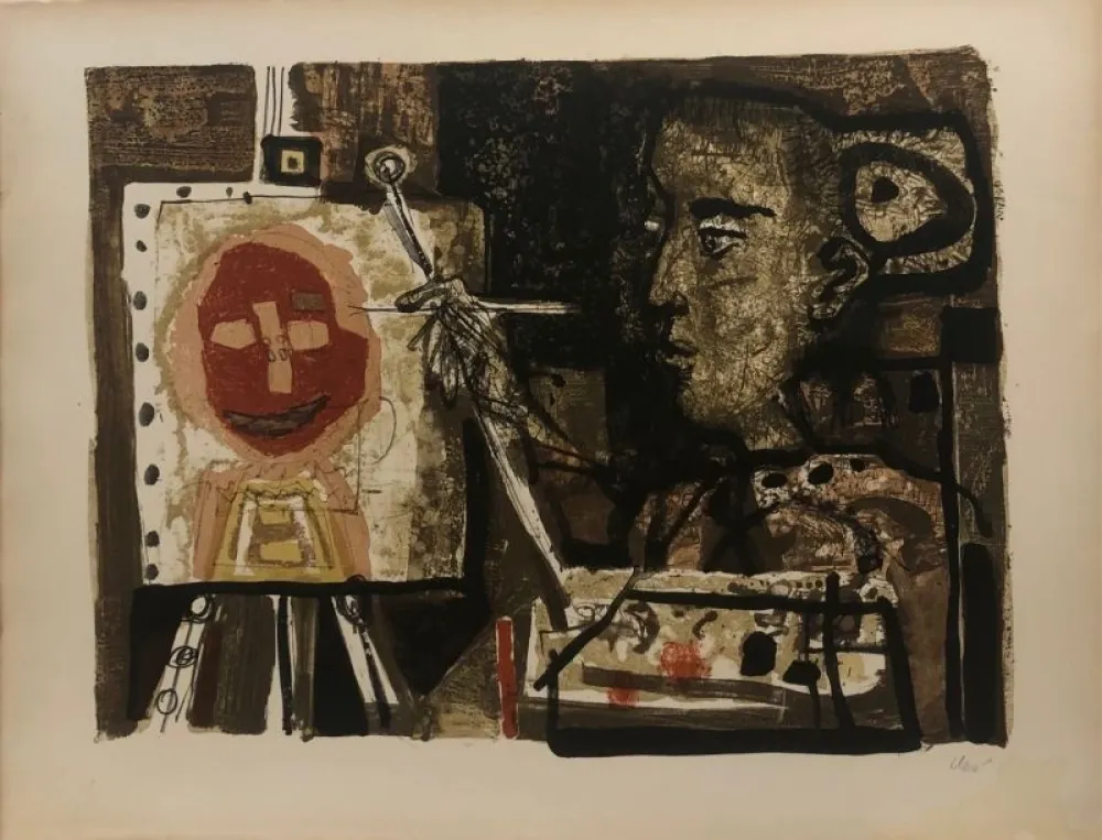 Lithograph Clavé - Femme artiste 