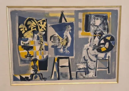 Lithograph Clavé - La Femme-peintre au coq 
