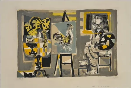 Lithograph Clavé - La Femme-peintre au coq 