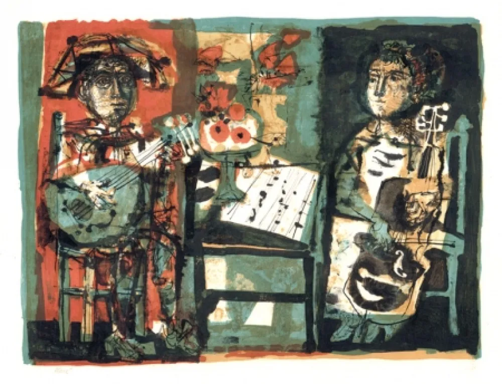 Lithograph Clavé - Les musiciens