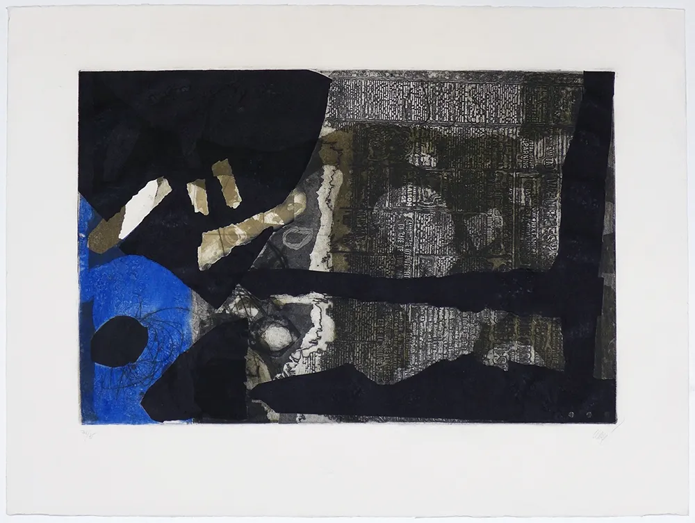 Etching Clavé - Ocre, noir et bleu