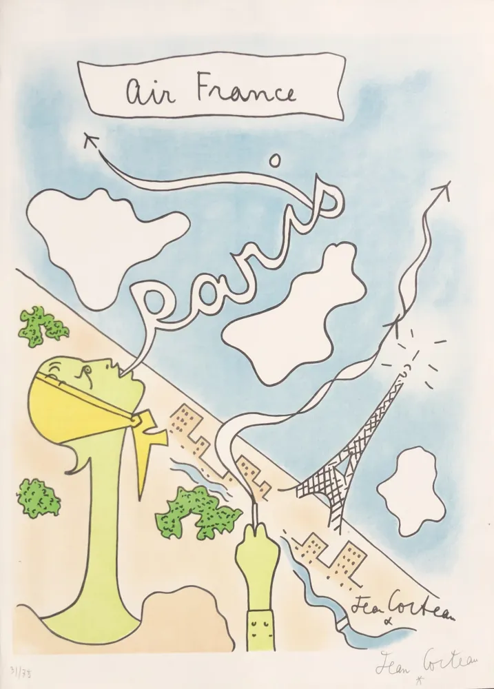 Lithograph Cocteau - Air France