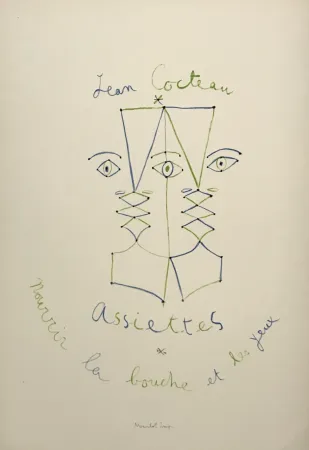 Lithograph Cocteau - Assiettes - Nourrir la bouche et les yeux