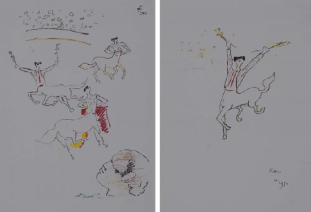 Lithograph Cocteau - Centauros taurinos