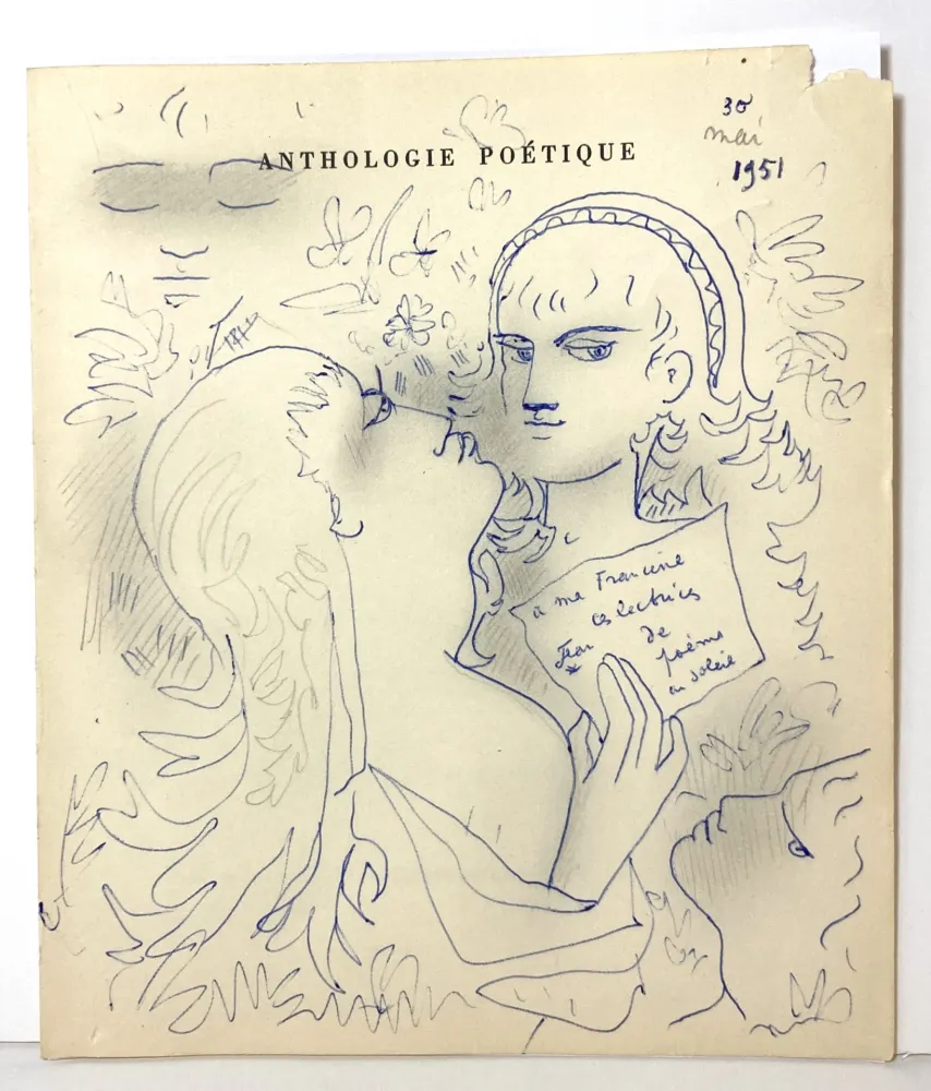 No Technical Cocteau - Dessin au stylo bleu et mine de plomb,