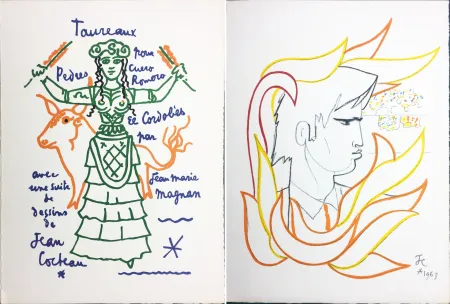 Lithograph Cocteau - EL CORDOBES (Magnan : Taureaux. 1965). 2 planches.
