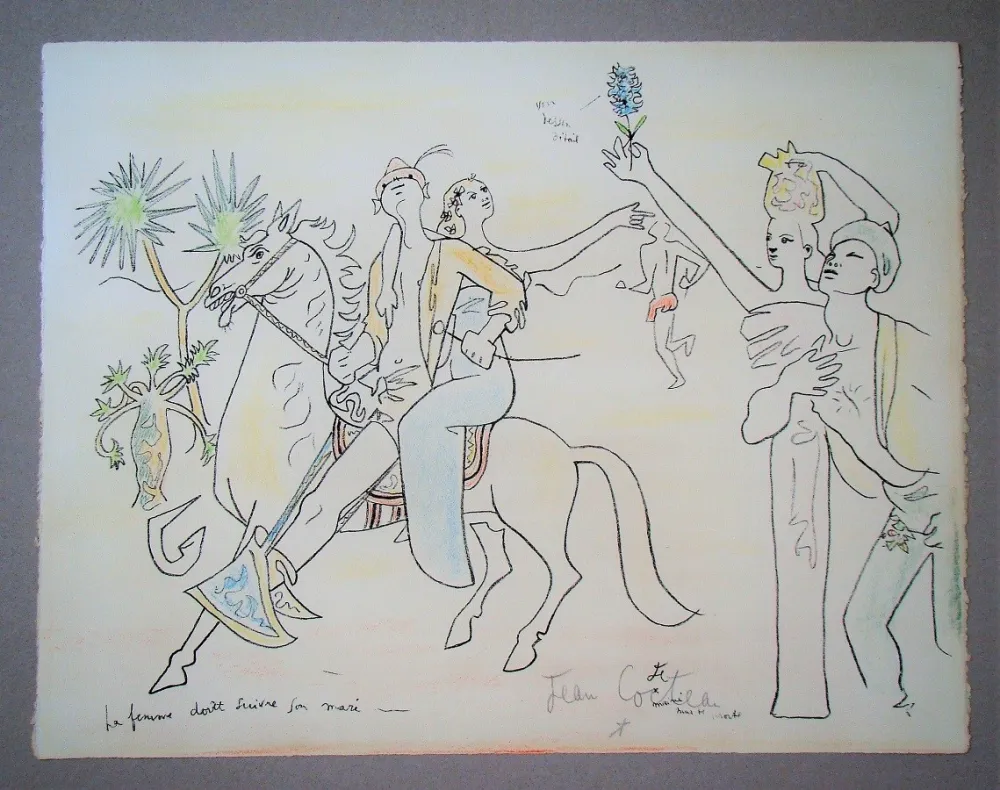 Lithograph Cocteau - La femme doit suivre son mari