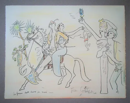 Lithograph Cocteau - La femme doit suivre son mari