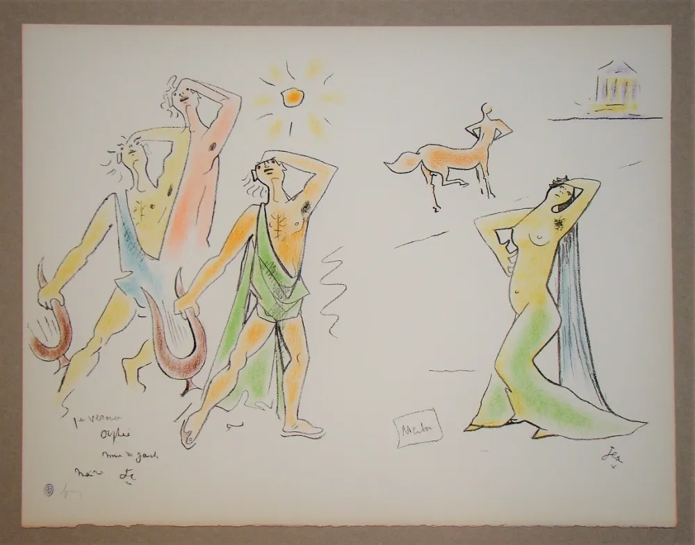 Lithograph Cocteau - Orpheus and Eurydice