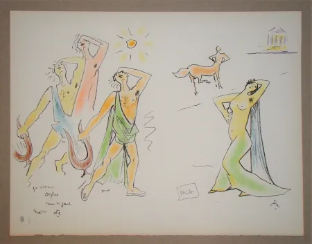 Lithograph Cocteau - Orpheus and Eurydice