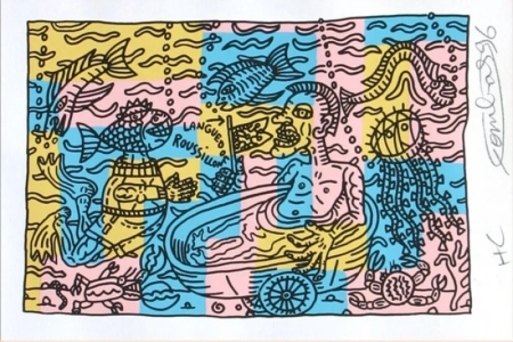 Screenprint Combas - Bain dans l'étang