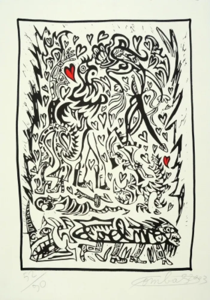 Linocut Combas - Composition