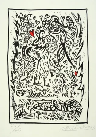 Linocut Combas - Composition