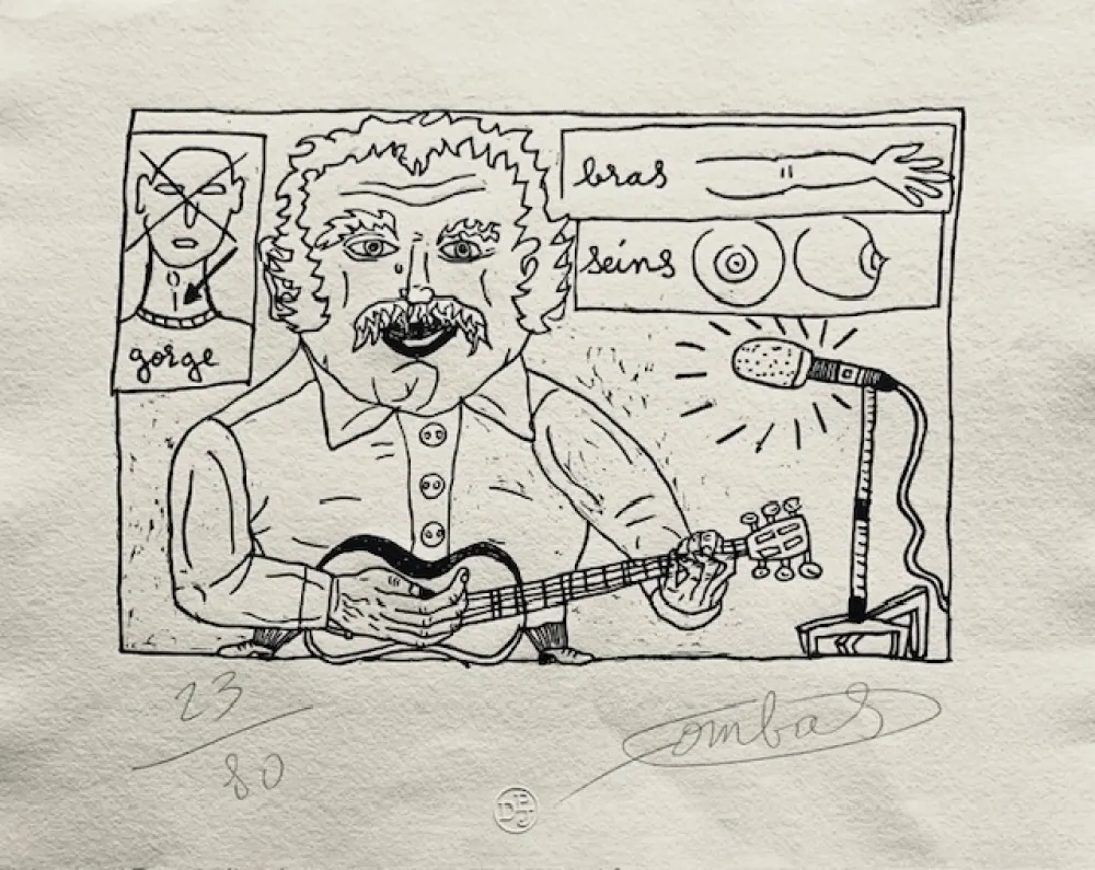 Woodcut Combas - Gorge bras seins