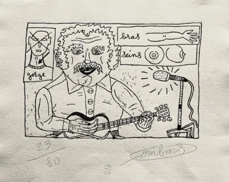 Woodcut Combas - Gorge bras seins