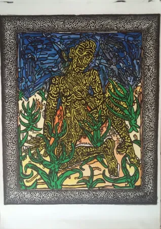 Lithograph Combas - Homme jaune