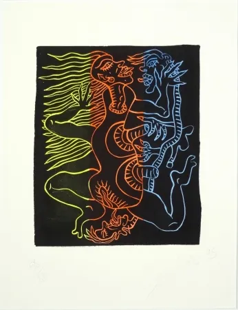 Linocut Combas - Le couple