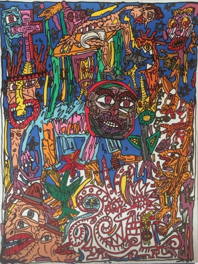 Lithograph Combas - L'homme animal