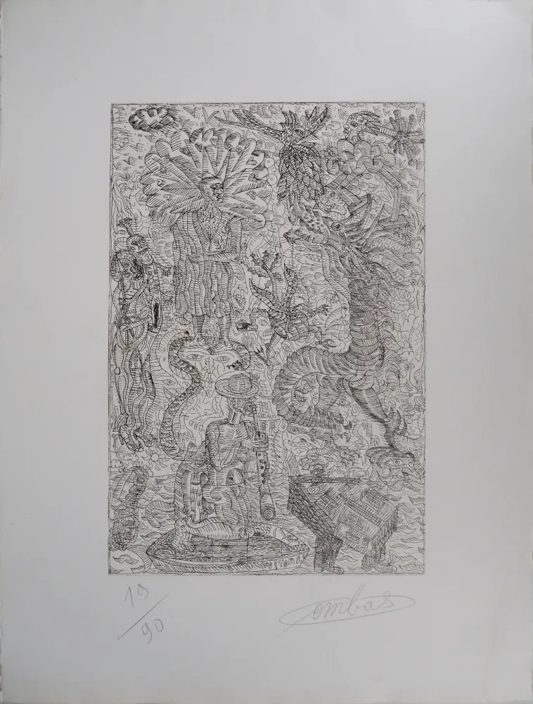 Etching Combas - Vital : Scène fantastique au dragon