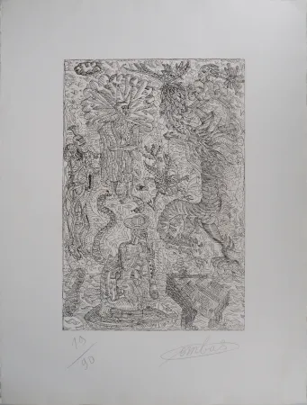 Etching Combas - Vital : Scène fantastique au dragon