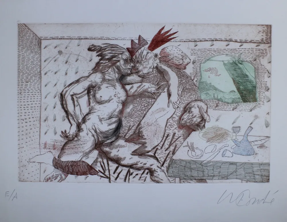 Etching Condé - Hombres paisaje