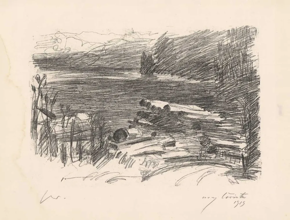 Lithograph Corinth - Holzplatz am Walchensee 