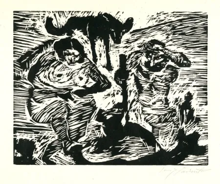 Woodcut Corinth - Im Schweiße deines Angesichtes (Adam and Eve)