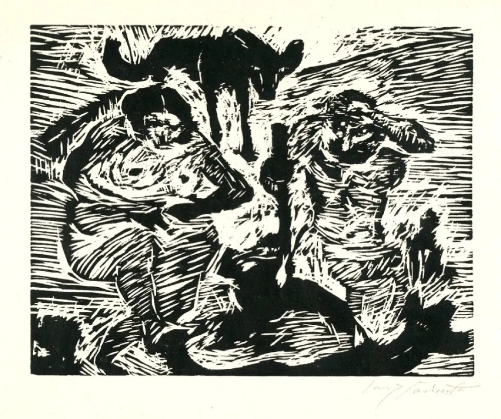 Woodcut Corinth - Im Schweiße deines Angesichtes (Adam und Eva)