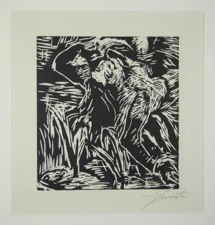 Woodcut Corinth - Rückwärts gebeugter weiblicher Akt (Reclining Female Nude)