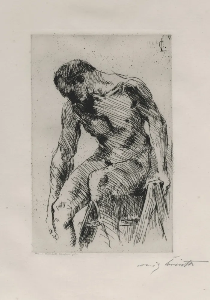 Engraving Corinth - Sitzender männlicher Akt