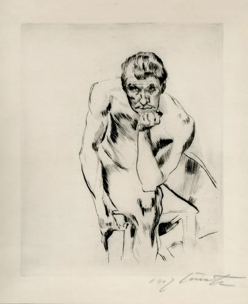 Drypoint Corinth - Sitzender männlicher Akt, nachdenkend. 