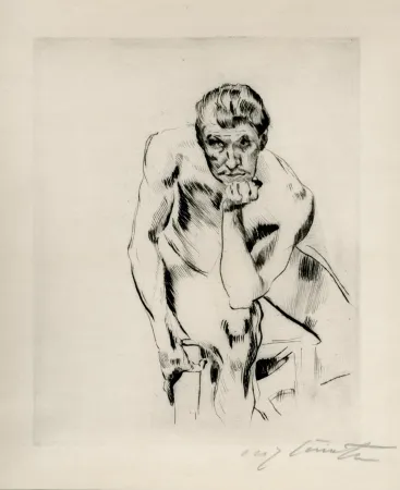 Drypoint Corinth - Sitzender männlicher Akt, nachdenkend. 