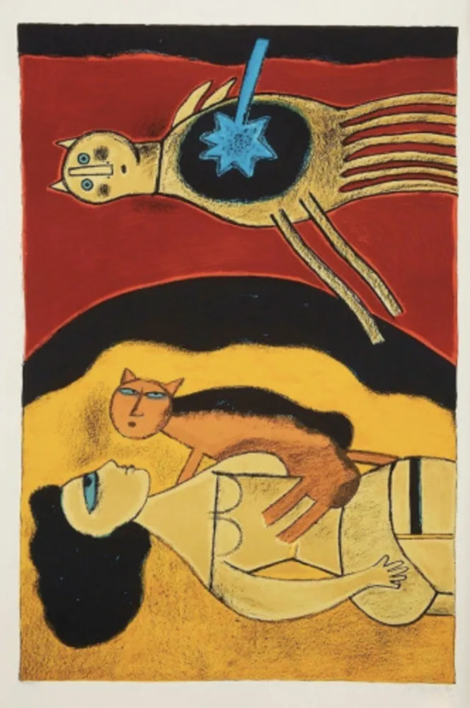 Lithograph Corneille - Blauer Stern