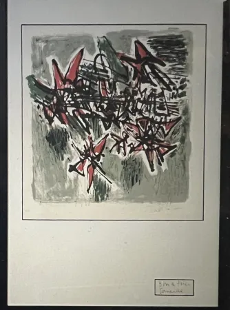 Lithograph Corneille - BON A TIRER - Encadré - Lithographie Vol d'oiseaux 1960