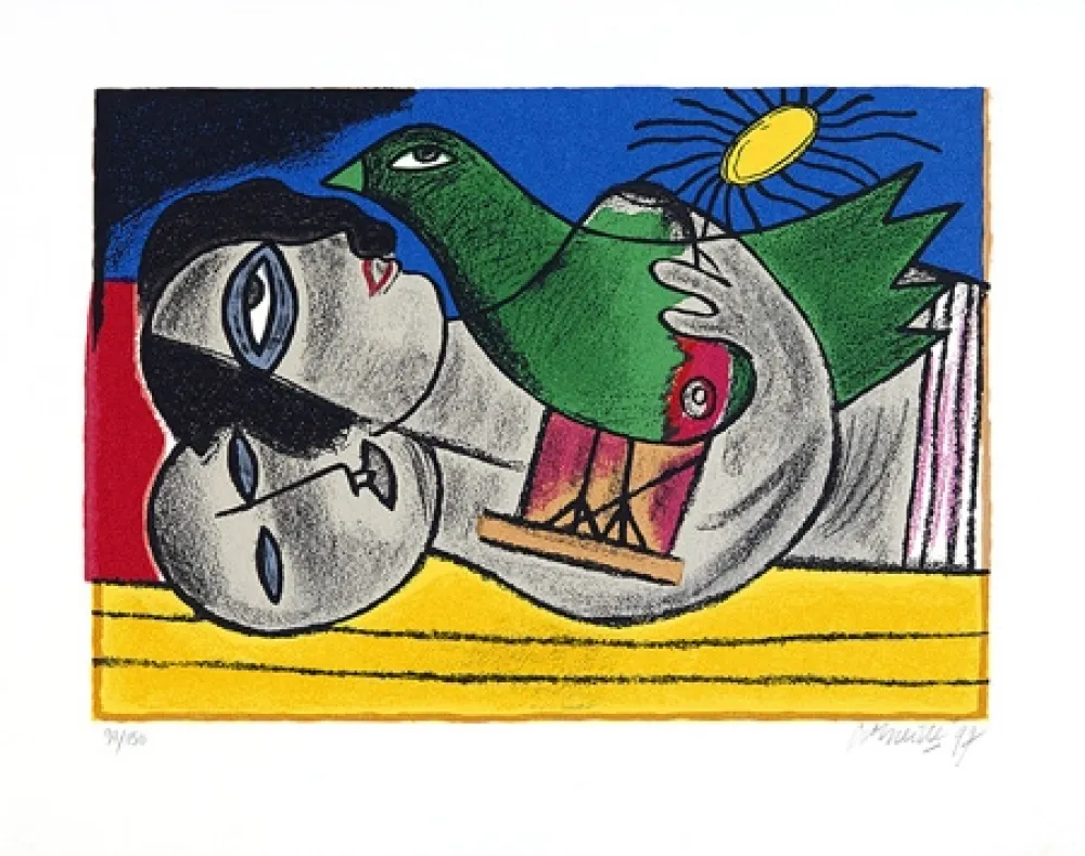 Screenprint Corneille - Couple à l'oieau