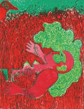 Lithograph Corneille - Dans l'infinie verticalite de l'herbe la femme