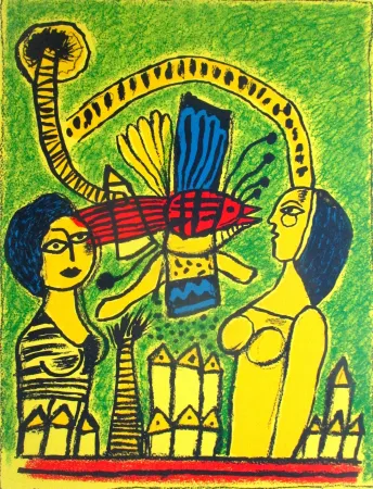 Lithograph Corneille - Deux femmes dans la cité