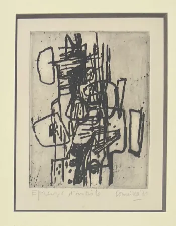 Engraving Corneille - Eau-forte encadrée Abstraction 1961 Epreuve d'artiste - Edition Arturo Schwartz (Milano)