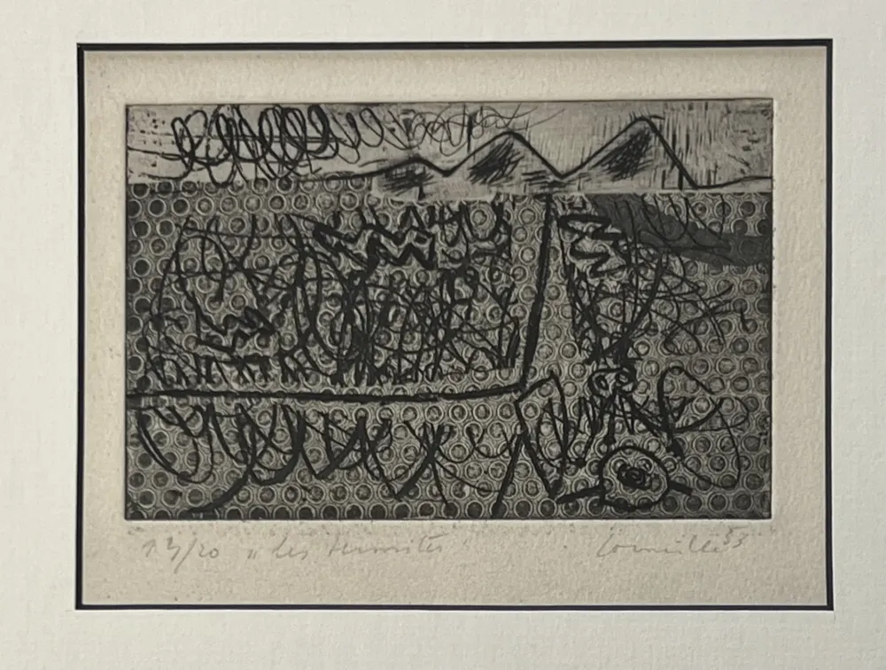 Engraving Corneille - Eau-forte encadrée Les termites 1953 Numéro 3/20