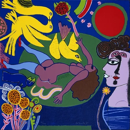 Screenprint Corneille - Femme à la fleur