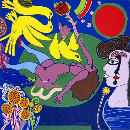 Screenprint Corneille - Femme à la fleur